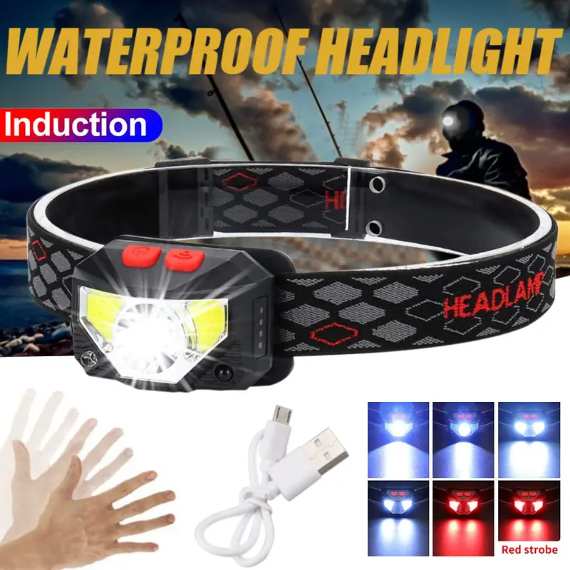 SENTER KEPALA SENSOR LED Mini 6 MODE CAHAYA TERANG Headlamp Portable Berkualitas Anti Air Baterai Usb 1