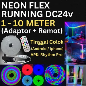 LED NEON FLEX RUNNING DC24V (NAMA APK RHYTHM PRO) .Sensor SUARA.TINGGAL COLOK/lampu sensor suara core/lampu rgb kanar/lampu led strips plafon/lampu alis plafon rumah/lampu warna berjalan