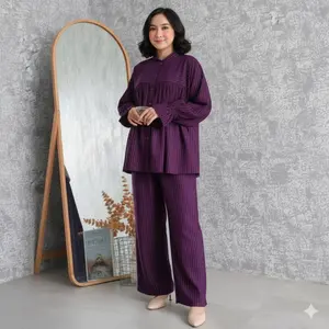 Loren One Set Wanita Setelan Bahan Rayon Premium Overall Style Bone Cream Trendy & Nyaman Salur Casual untuk Keseharian