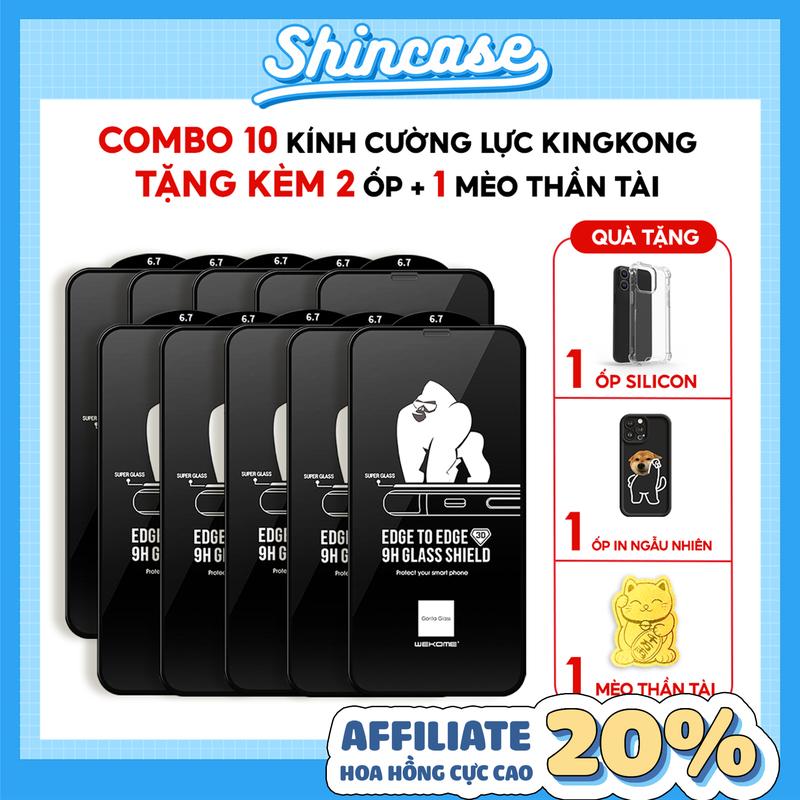 COMBO 10 Kính Cường Lực KINGKONG [14-0-4] TẶNG 1 Ốp silicon trong suốt và 1 ốp in ngẫu nhiên KÈM Miếng dán MÈO THẦN TÀI Cho iPhone 6/6s/7/8/Plus/X/XS/XR/11/12/13/14/15/16/Pro/Max/Mini