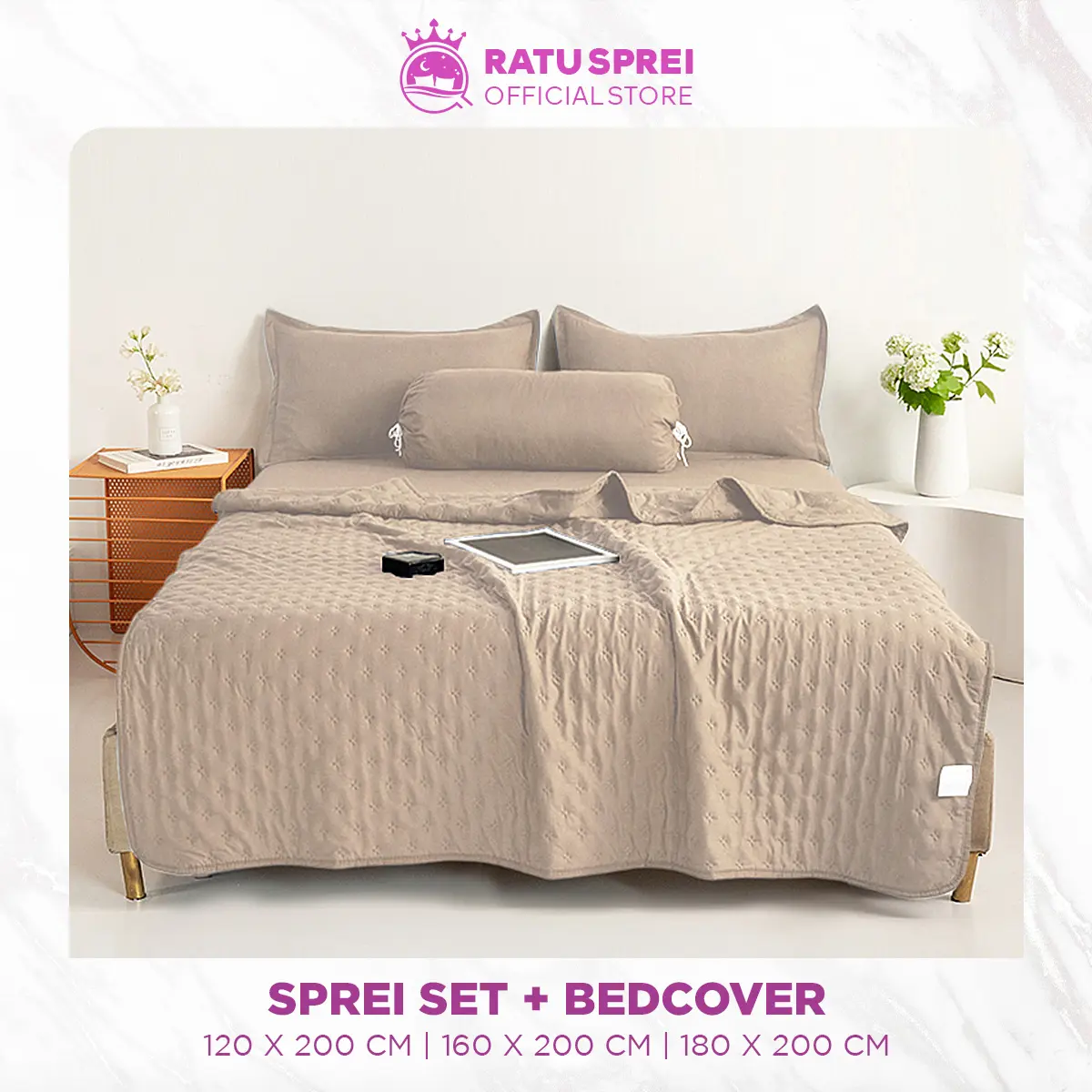 RATU SPREI | Selimut & Sprei Korea Style + Sarung Bantal Guling Warna Polos Ukuran 120 160 180x200CM