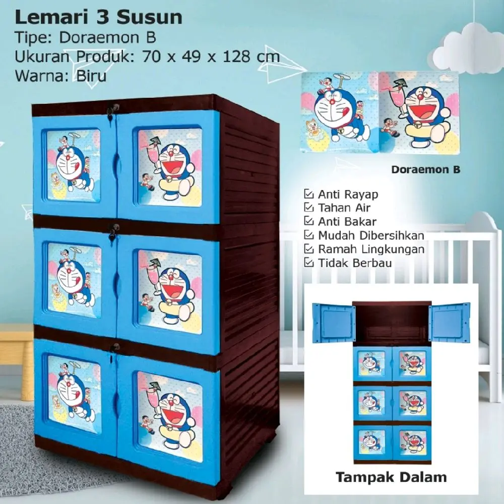 Lemari Jumbo 3 Susun Mini 3D Dimensi Motif Anak Campur Warna