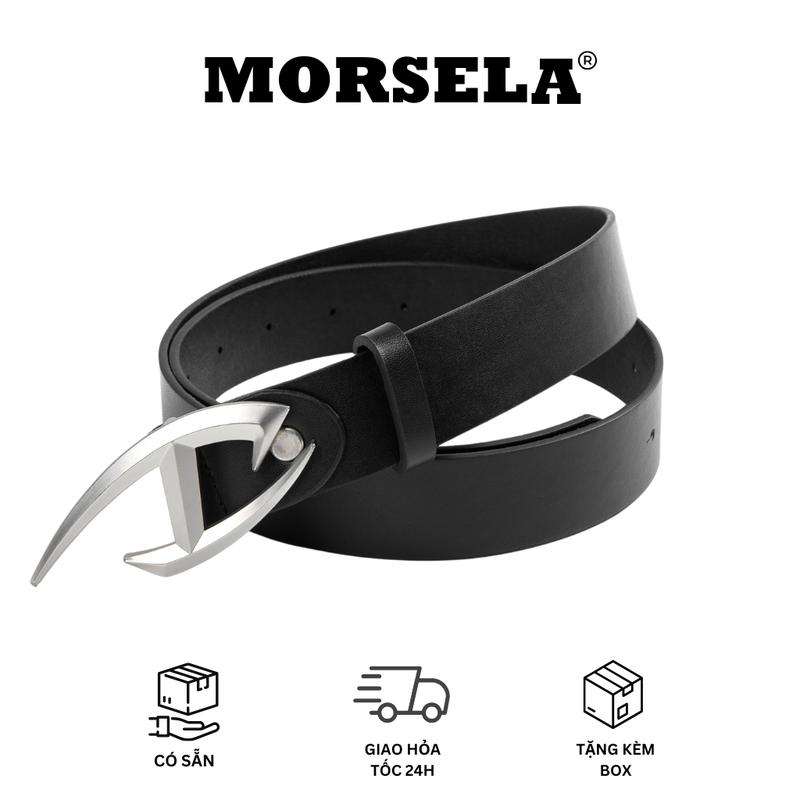Thắt lưng da MORSELA chính hãng dây nịt cao cấp hợp kim logo I phong cách Y2K mặt cho nam nữ