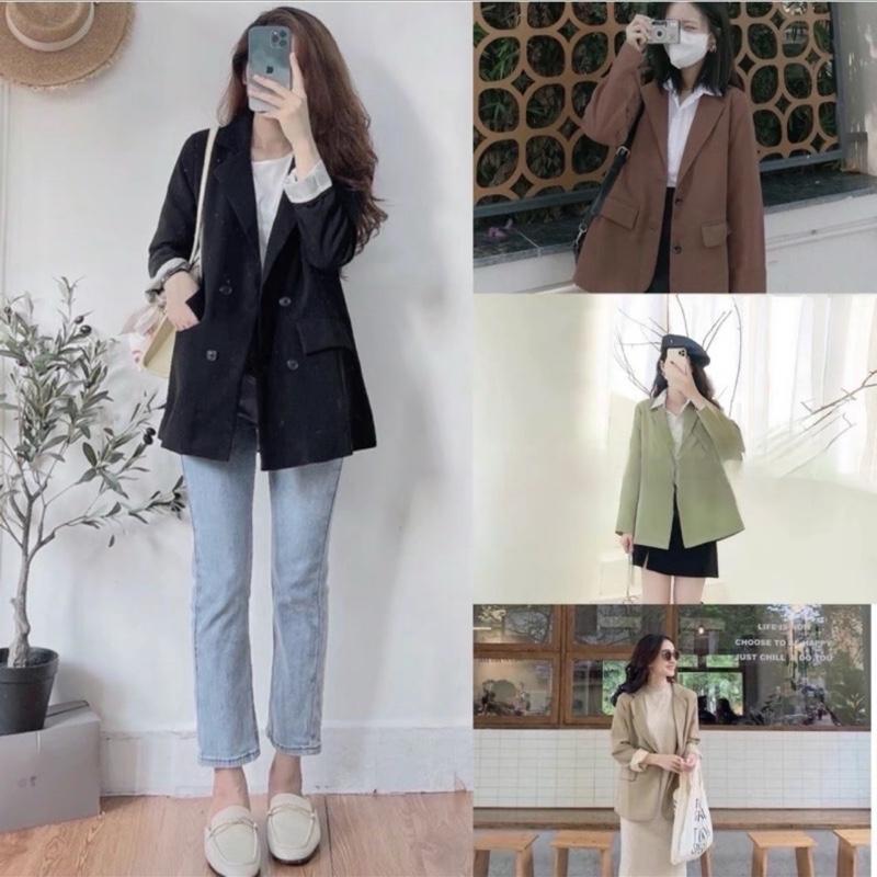 Có Ship Hỏa Tốc Trong Ngày Áo blazer nữ 2 lớp trơn kẻ caro tay dài cổ vest dáng rộng nhiều màu áo khoác ngoài blazer nữ 2 lớp dài tay Hàn Quốc Top Jacket aokhoac big