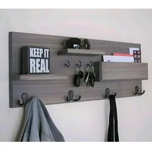 RAK DINDING GANTUNGAN JAKET DAN KUNCI Kayu Jati Belanda, Hiasan Dinding Minimalis tahan air natural kayu tahan karat kamar tidur kebutuhan rumah toilet kecantikan hitam garasi