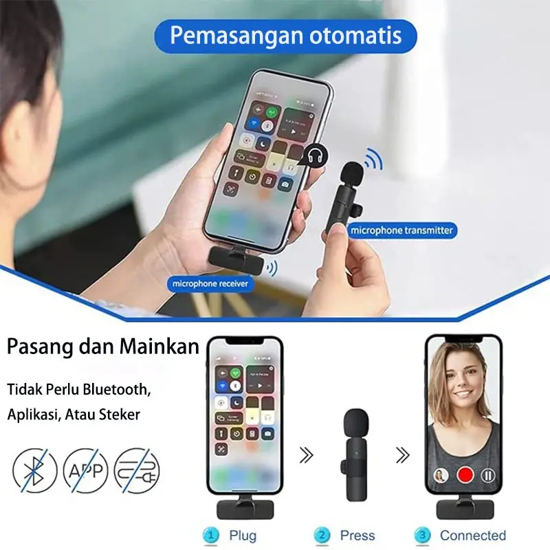 Mikrofon Nirkabel Lavalier Mic Portabel Audio Video pembuatan Rekaman Wireless Microphone HP Klip Untuk IPhone Android 6