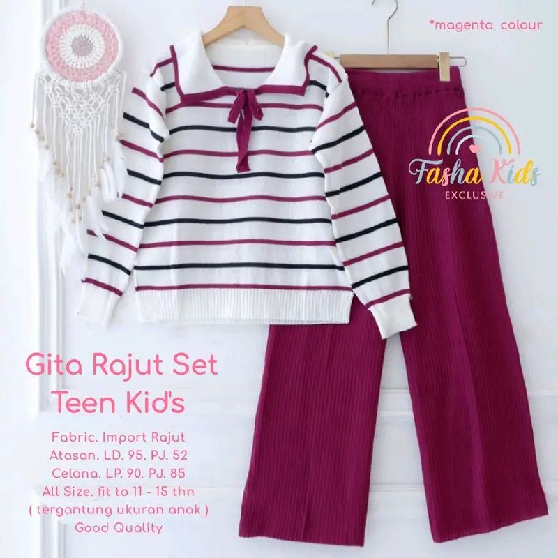 Gita set setelan rajut salur anak remaja 10-13 tahun 1
