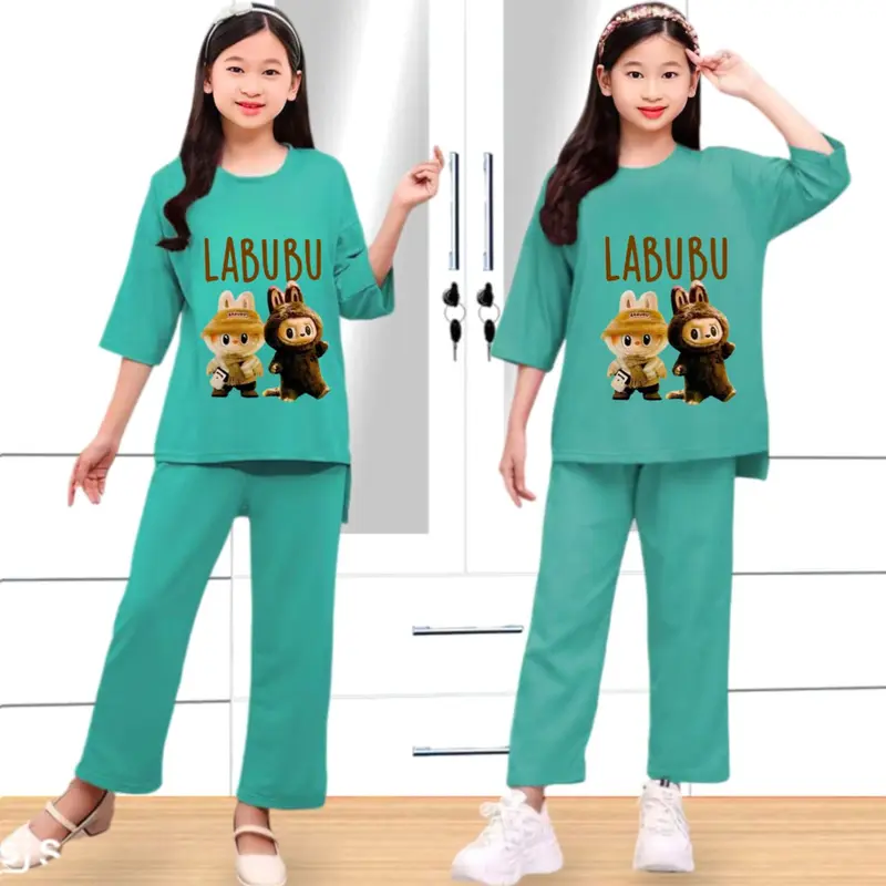Paket Hemat 3 Setel Baju Stelan Anak Perempuan Labubu Kuromi Cinamorol My melody Usia 2-15 Tahun - Fashion 4