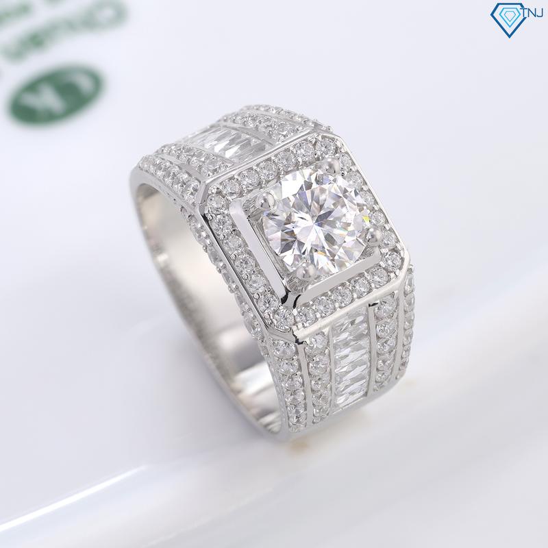 Nhẫn nam kim cương nhân tạo moissanite 7 ly NNAM0225 xi bạch kim - có kiểm định GRA