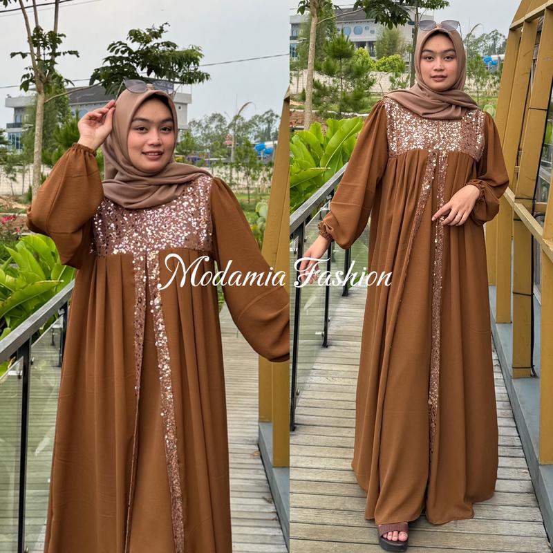 Zelindra Spangle Abaya Mewah Gamis Elegan Simple Wanita Baju Lebaran 2025 Model Baru by Modamia Fashion 1
