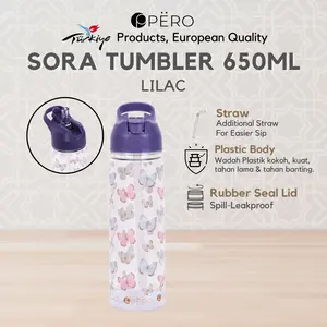 [BEST DEAL] Pero Sora Tumbler 650ml Botol Minum Plastik Anti Bocor dengan Sedotan Flip Straw BPA Free - VER2