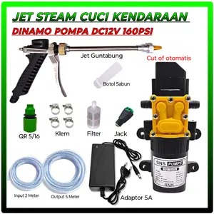 Paket steam cuci motor Mobil AC lengkap pompa DC12V 160PSI
