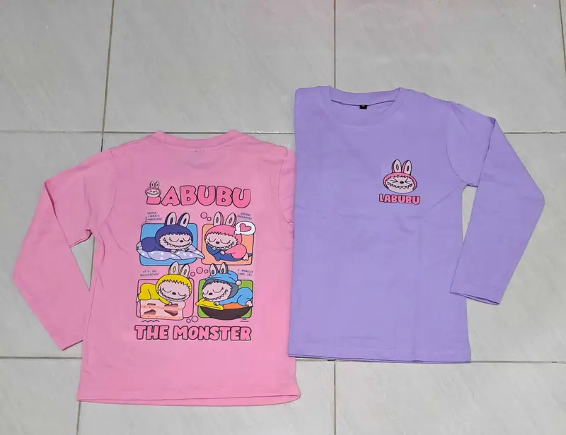 Kaos Anak Perempuan Lengan Panjang Gambar Labubuu Usia 4-12 Tahun 4