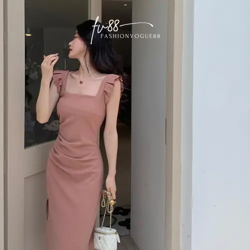 fv88 - Dress Wanita Dress Pesta Kondangan Dress Party Dress Korea Dress Panjang Ruffle Simple Elegant Mewah Polyester Premium Formal Gaun Natal Midi Casual 3