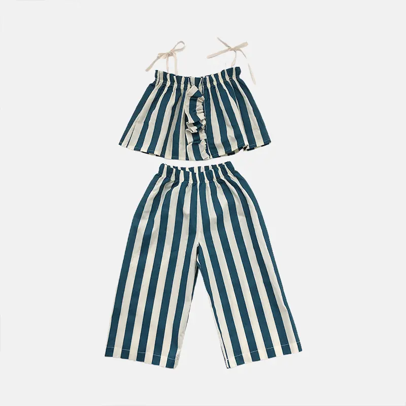 BeeChic.Kids Setelan Striped Two-Piece Baju Anak Cewe Cropped Pants Fashion Trendy Import - Setelan Belang Anak Perempuan Import 1