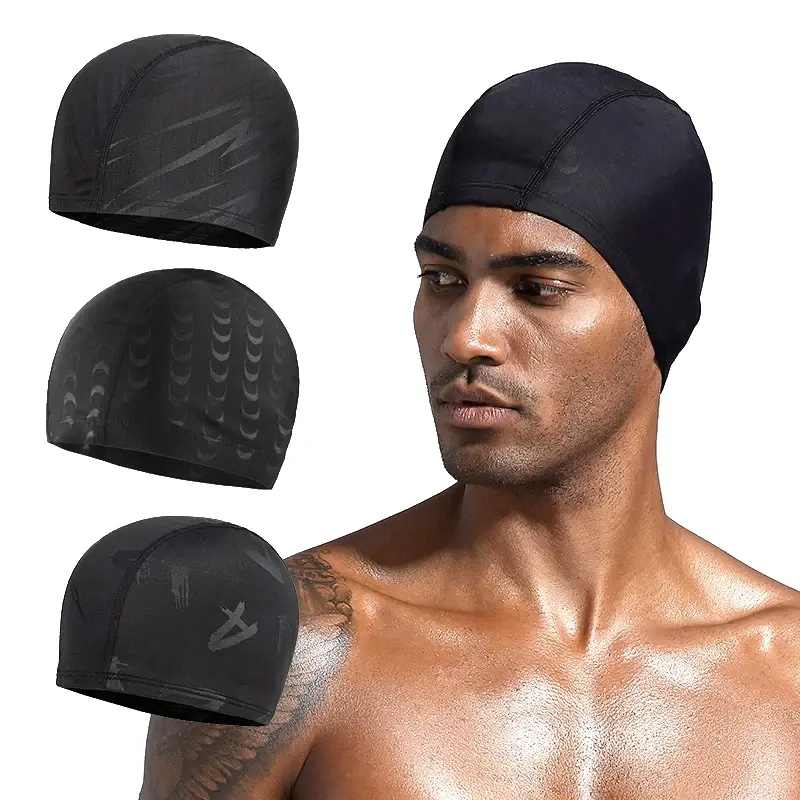 Mũ Bơi Spandex, Dành Cho Phụ Nữ Và Nam Giới, Màu Đen, Thiết Kế Cá Mập Tia Chớp, In Chữ, Mũ Nước, Mũ Tắm, Phụ Kiện Bể Bơi, Dành Cho Người Lớn