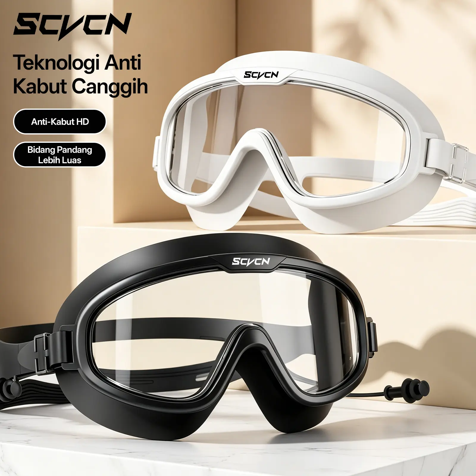 SCVCN SYJ-2509 Kacamata Renang UV400 Tahan air Anti-kabut HD Lensa Sudut Ultra Lebar Untuk Renang Menyelam Berperahu