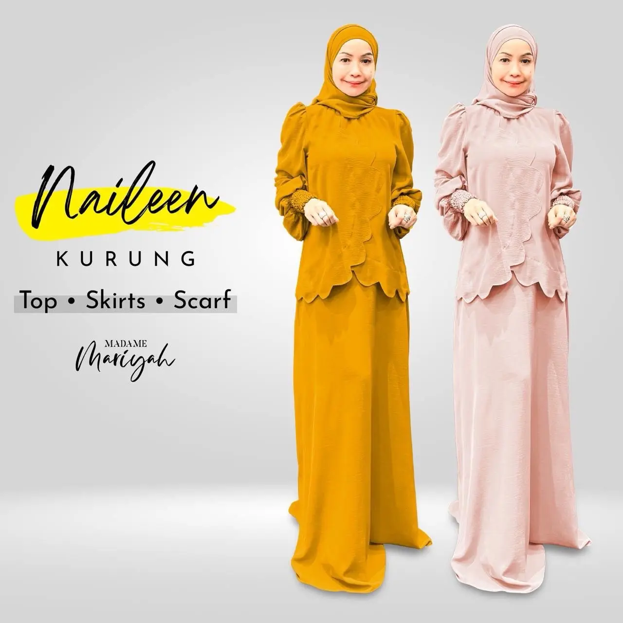 Naileen kurung by Madam Mariyah in premium cey crepe set with matching bawal instant Womenswear