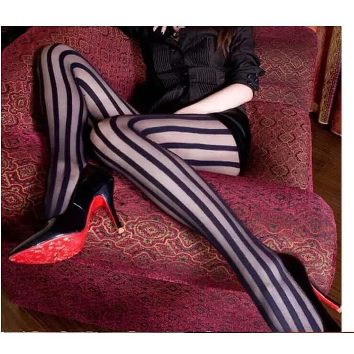 PH-07 pantyhose stocking hitam sexy black strip vertical circus