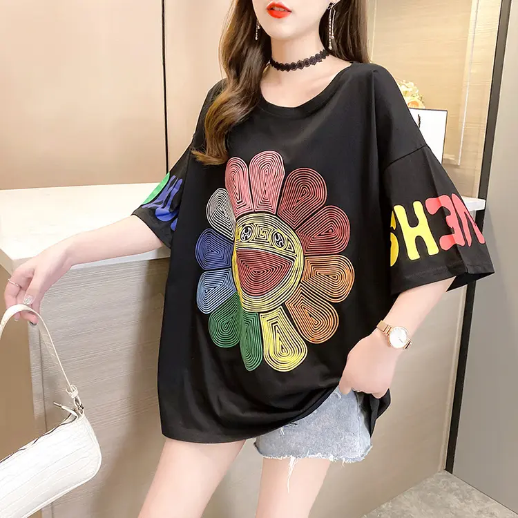 Kaos Oversize , Baju T-shirt Wanita Bahan Katun Campuran Adem CODE V1201 2