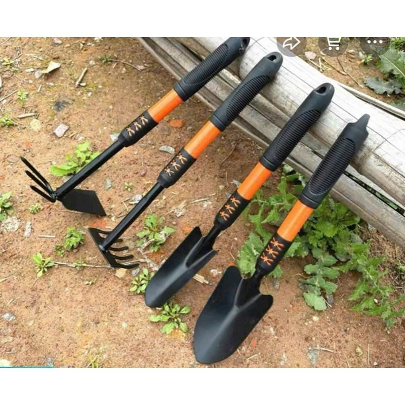 Bộ 4 Món Dụng Cụ Làm Vườn Tay Cầm Bọc Cao Su Chắc Chắn Siêu Tiện Dụng Gồm Cuốc Xẻng Cào Đất