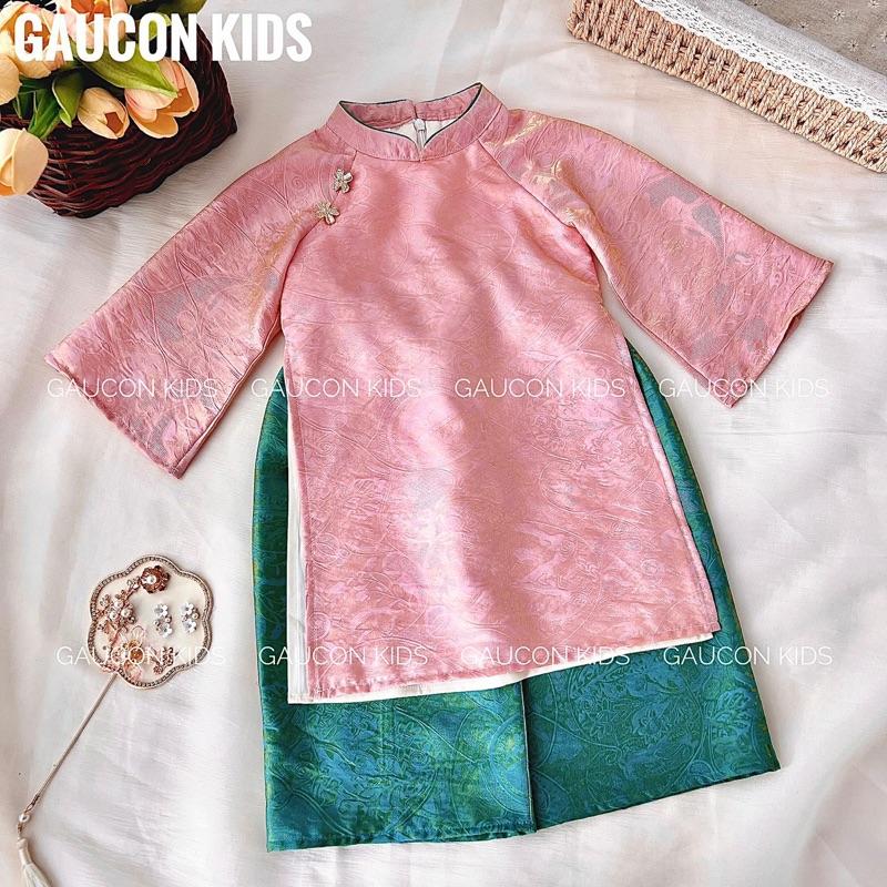  Áo dài DIỆU LAM 4 tà bé gái chất liệu tơ ánh kim cao cấp cho bé 8-35kg tặng bờm ngọc trai-  AD186  