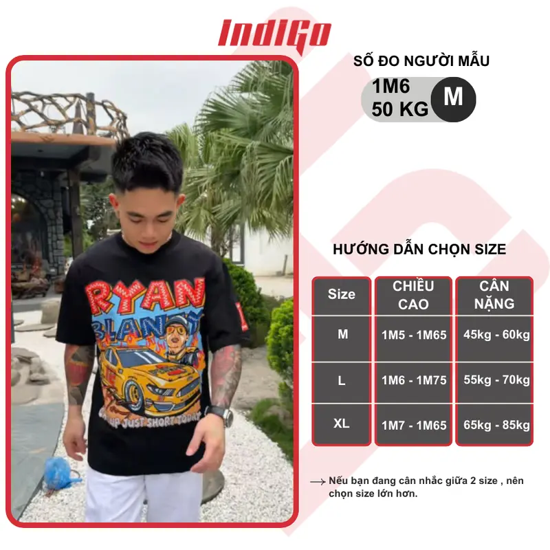 Áo thun unisex INDIGO RB chất liệu cotton 250gsm, áo phông nam nữ oversize cổ tròn TS014 Menswear Đen 2
