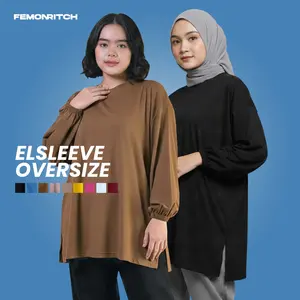 Elsleeve Kaos Oversize LD 130cm Blouse JUMBO Lengan Panjang Hijab Friendly Polos BIG SIZE Baju  Atasan OVERSIZE Katun  Wanita Muslim Dewasa Basic Top