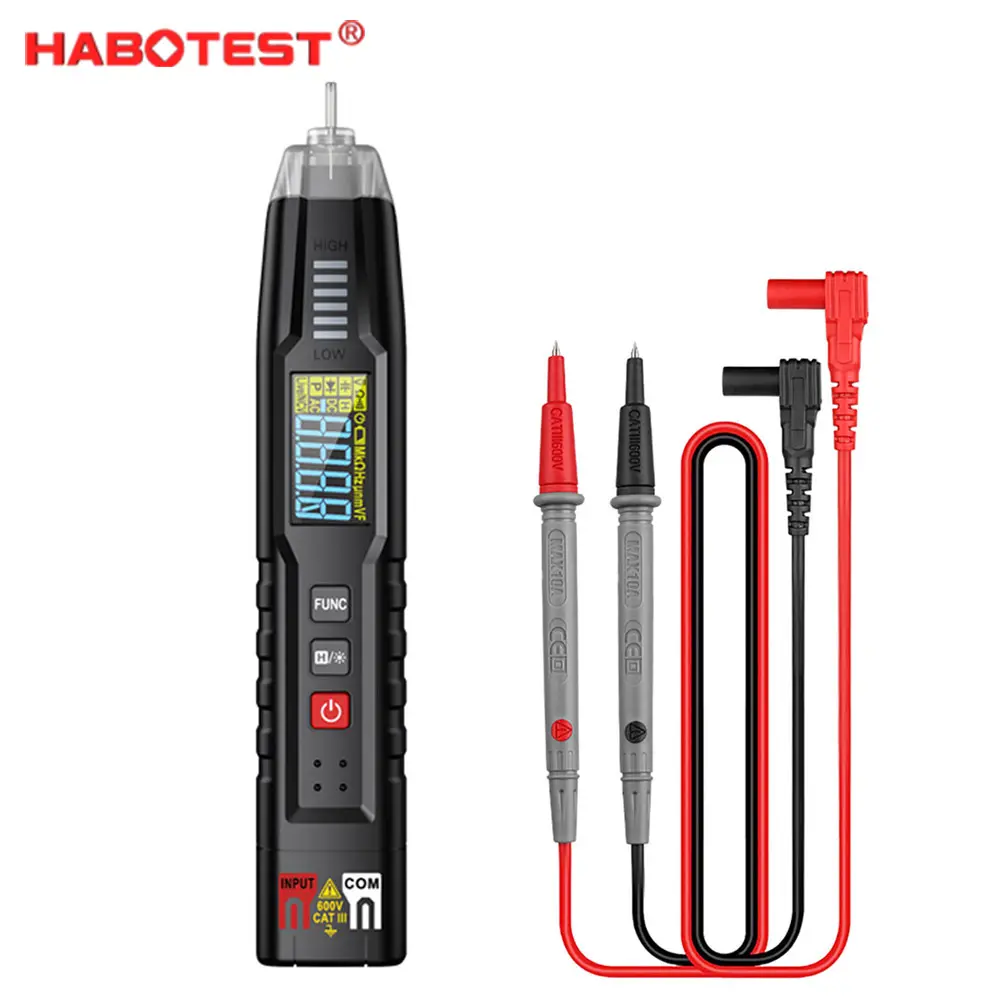 HABOTEST - Multimeter digital jenis pen HT122, penguji voltan AC DC, multimeter pintar, Urutan fasa NCV, julat automatik