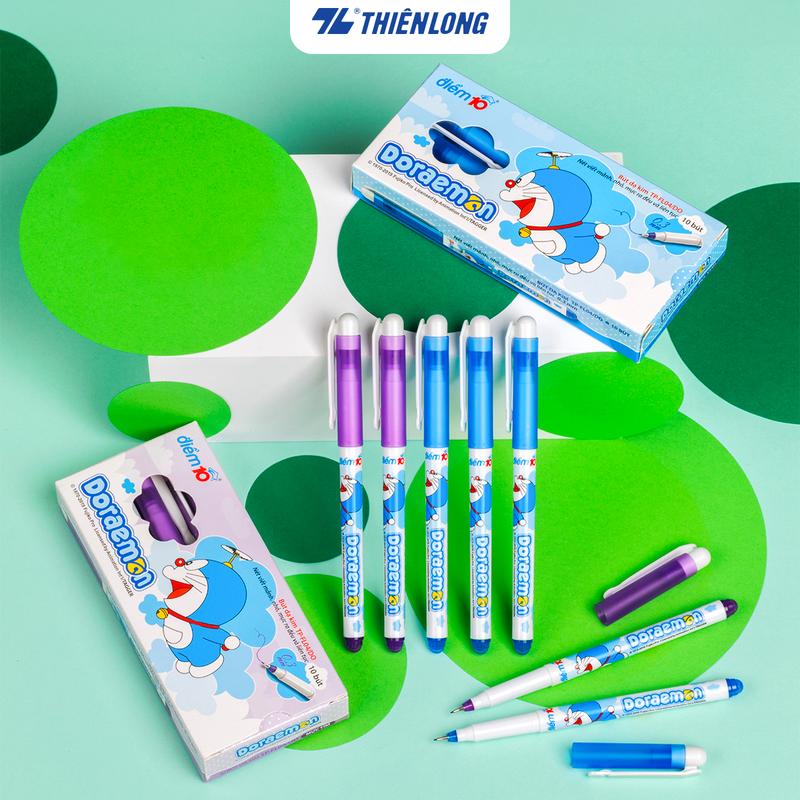 Hộp 10 Bút Lông Kim Thiên Long FL-04/DO Doraemon – ngòi 0.3 mm, mực ra liên tục, không lem