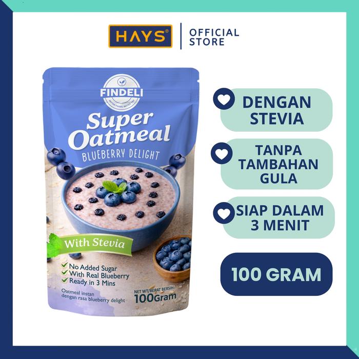 Gambar Findeli Super Oatmeal Blueberry Delight 100 Gram Dengan STEVIA Tanpa Tambahan Gula - Oatmeal Instan Rasa Blue Berry dengan buah blueberry - Instant oat - overnight oat dari HAYSFOOD Kota Administrasi Jakarta Utara Tokopedia