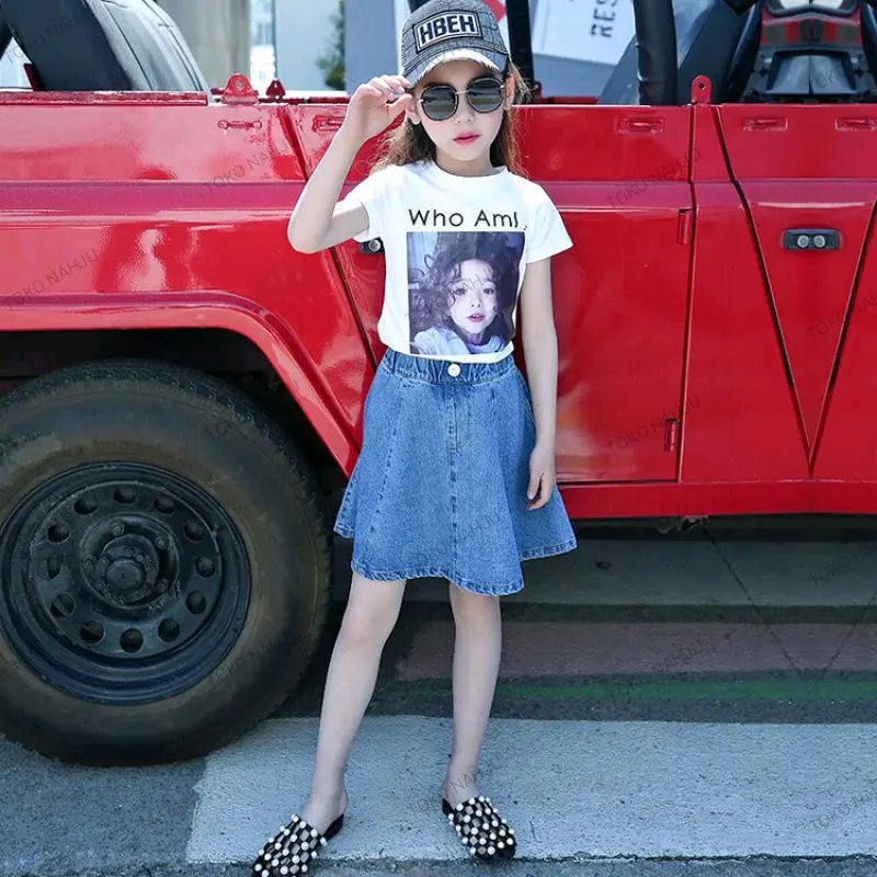 2024 Girls Denim Skirt Summer Shorts Skirt Fashion Kids 4-12 tahun Rok kancing Anak rok korea 2