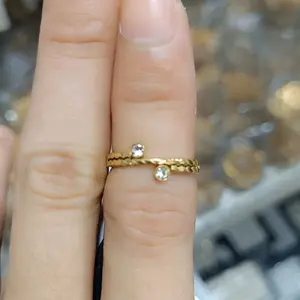 AW93 - CINCIN TITANIUM ULIR DUA PERMATA TIPIS KECIL KOKOH DAN CANTIK