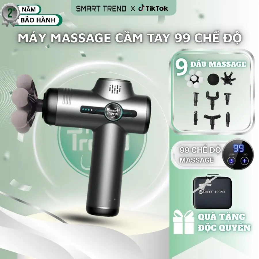 Máy massage cầm tay chính hãng SMART TREND 99 mức lực đấm cực mạnh, máy massage cổ vai gáy, massage lưng giảm đau nhức