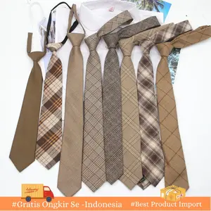 Dasi Sekolah Dan Kantor Coklat Retro Khaki Coklat Aprikot Kotak-kotak Bebas Tangan Dasi Panjang Style Import Berkualitas
