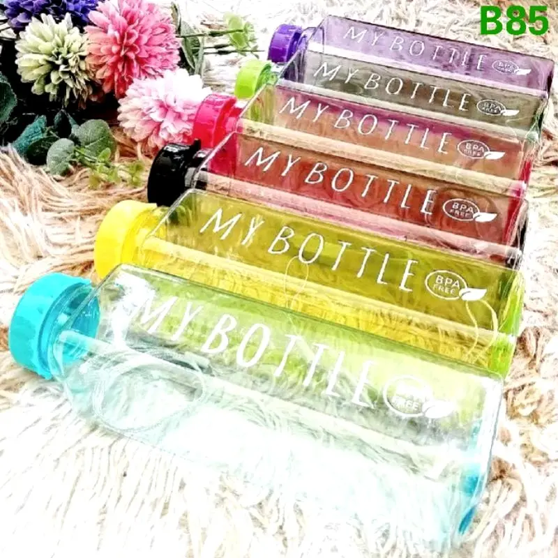 B ( B85 ) MY BOTTLE KOTAK TRANSPARAN WARNA / BOTOL MINUM / KWALITAS TERBAIK /  TAHAN PECAH Plastik Souvenir Kitchenware Water 0