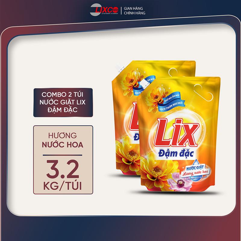 Combo 2 Túi nước giặt Lix đậm dặc hương nước hoa 3.2Kg bảo vệ da tay 2C-NGH47