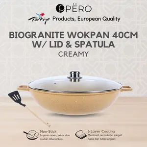 [BEST DEAL] Pero Biogranite Wokpan 40 + Lid + Spatula Silicon / Wajan Besar Anti Lengket + Tutup Dan Spatula Silicone