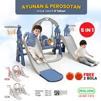Gambar Prosotan Ayunan 5in1 Double Perosotan Seluncuran Mainan Anak HDPE Playground 001-M1313 - M1313 BIRU 5in1 dari Speedss Official Store Kab. Tangerang 1 Tokopedia