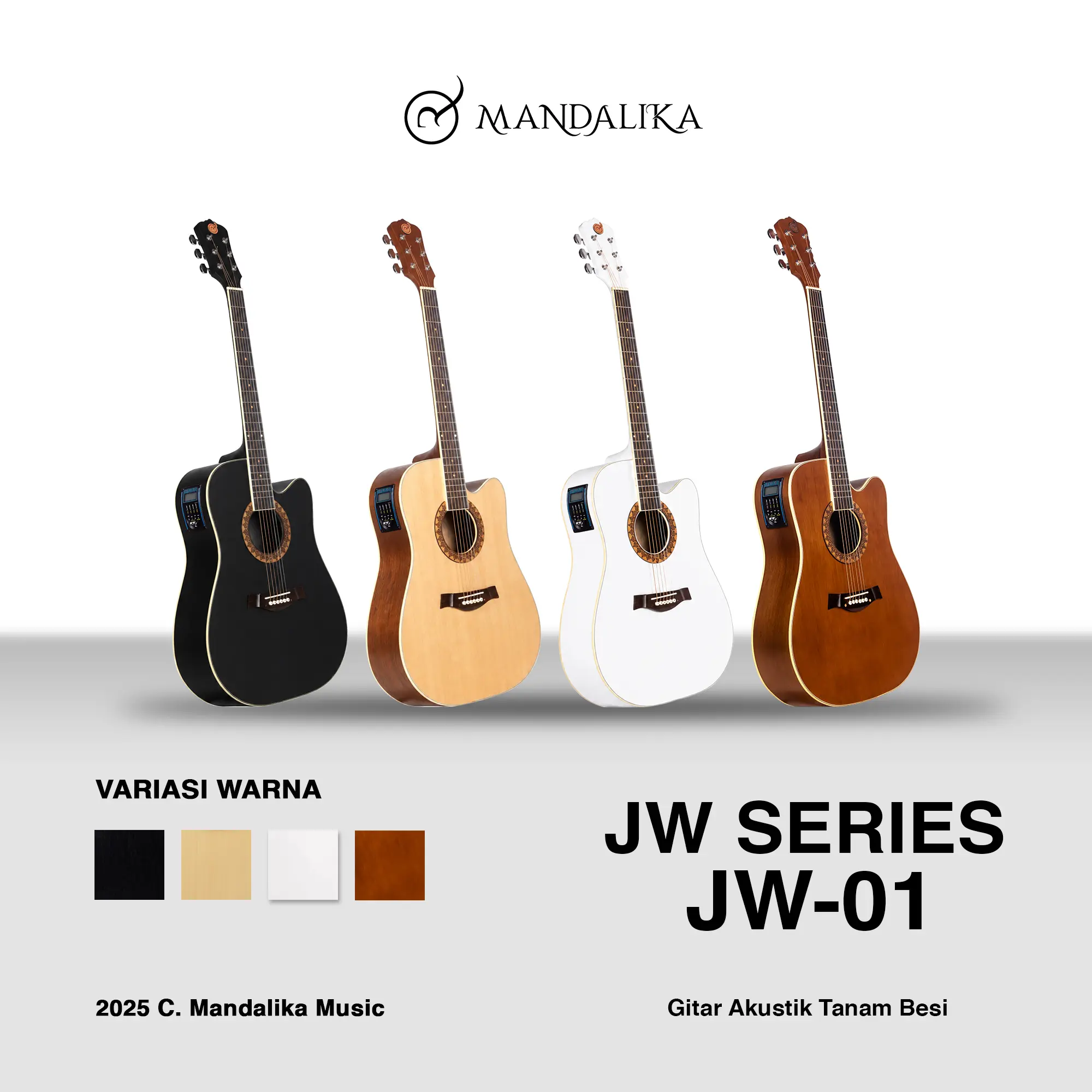 MANDALIKA Gitar Akustik JW Series JW-01 Steel String + Tanam Besi