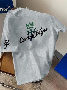 メンズ幾何学プリント半袖Tシャツ、カジュアルなラウンドネック、複数カラー展開、春夏向け