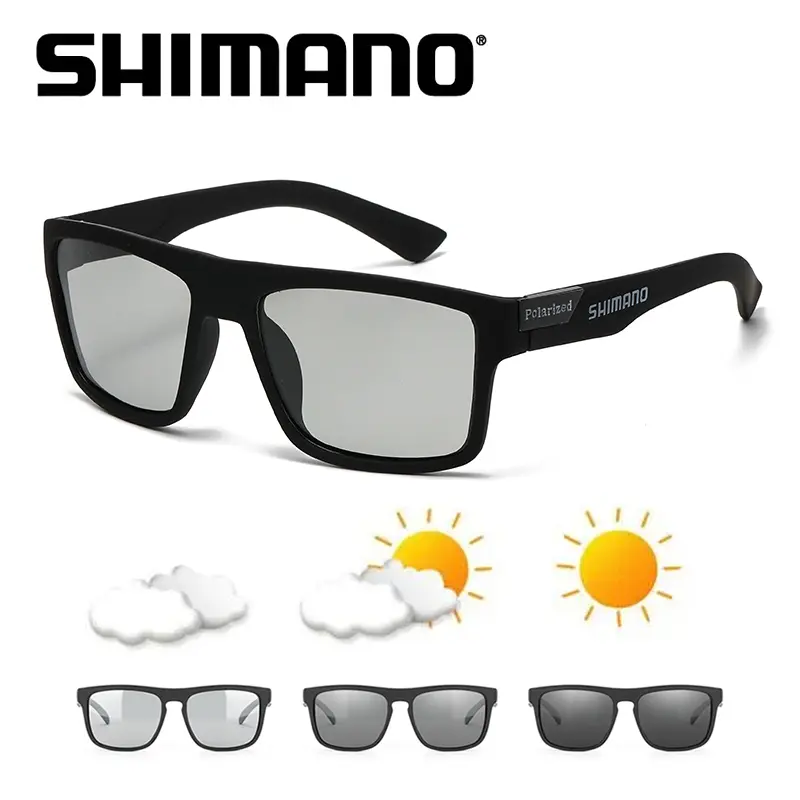 Cermin Mata Hitam Photochromic, SHIMANO, Untuk Lelaki dan Wanita, Perlindungan UV400, Teduhan Matahari Terpolarisasi, Fesyen, Sesuai untuk Aktiviti Luar, Memancing, Memandu, Memburu Ikan, Berbasikal, Berkhemah, Cermin Mata