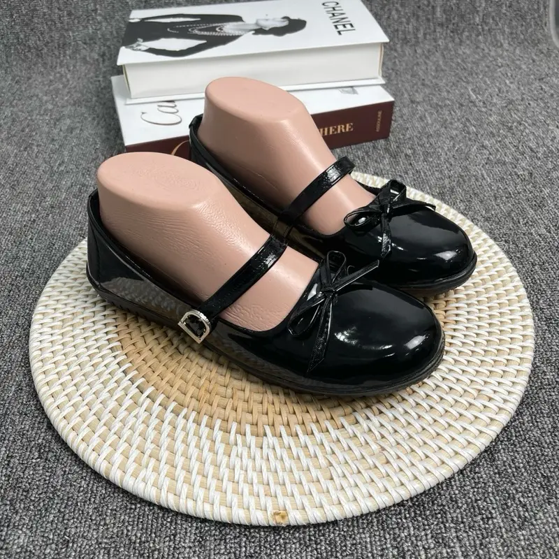 An Store Flat Shoes Sepatu Ballet Wanita Tali Gesper Pita Ribbon Hitam 0