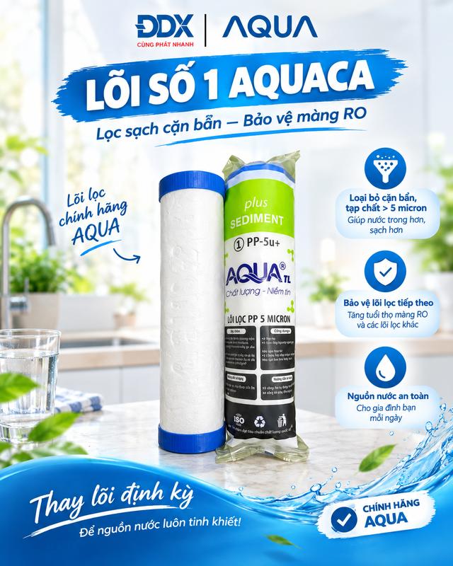 Lõi lọc PP10" trơn Aqua | Lõi PP số 1 aqua lọc cặn bẩn, bảo vệ màng RO, chuẩn chất lượng cao
