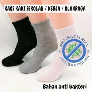 Kaos Kaki Sekolah Hitam Putih Tebal Unisex Bahan Cotton Spandek Nyaman Panjang di Atas Mata Kaki Anti Bakteri