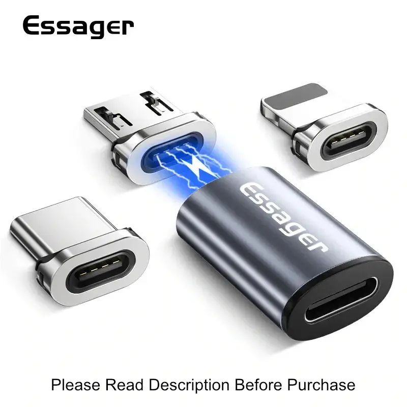 Essager Mini Magnetic Adaptor USB C 3in1 Micro Type C Lightning iPhone Adapter Converter 2.4A QC3.0 Charging Data 3