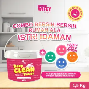 [Wifey Project Official] COMBO HEMAT BERSIH-BERSIH ALA ISTRI IDAMAN - Deep Clean Power Multipurpose 1.5KG + Spons Happy Wifey Scrub | Paket Combo Pembersih Multifungsi Sekali Usap 1000 Noda Rontok Seketika