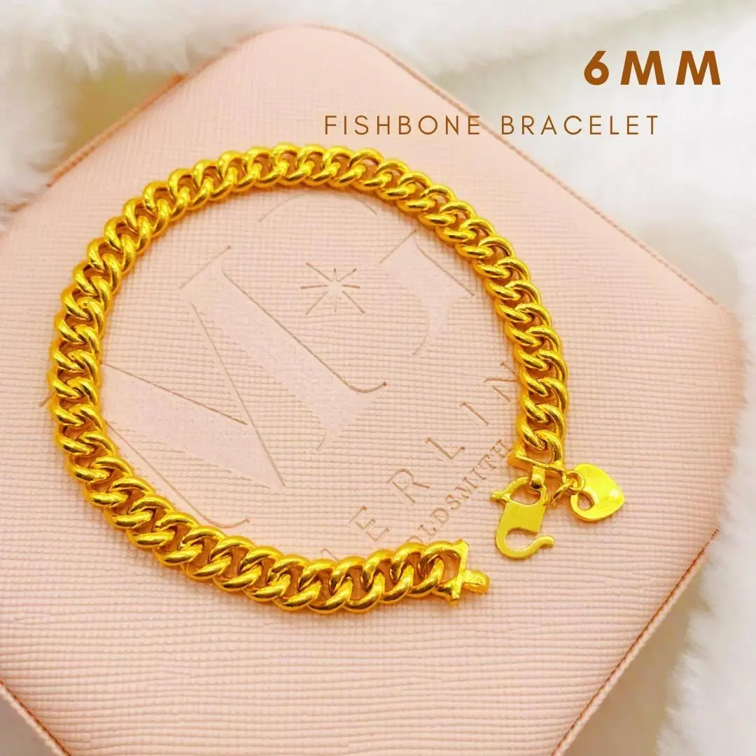 Merlin Goldsmith 916 22k Gold 6mm Fishbone Bracelet (S150)