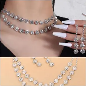 Set Paket Anting Kalung Kristal Wedding Elegan Kalung Pesta Pernikahan NK0437