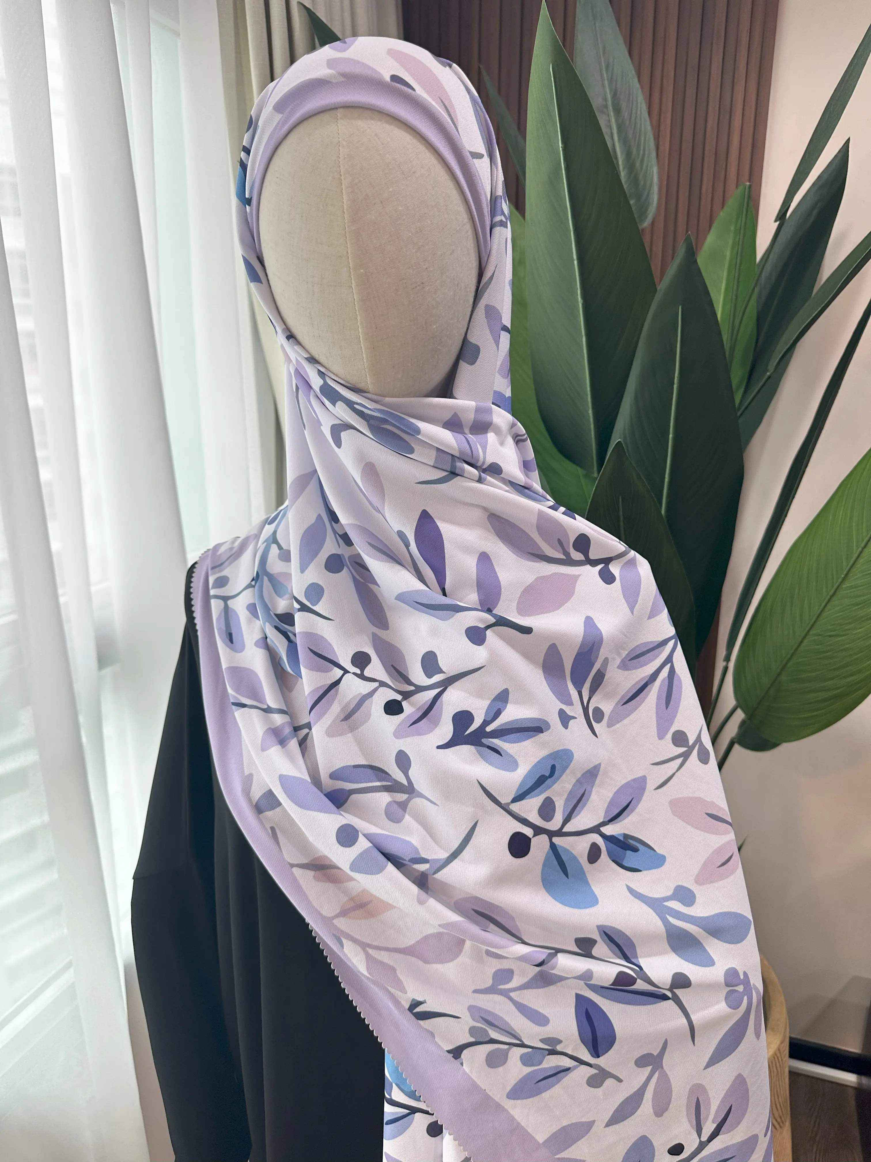 Lavender Flora Shawl With Inner - Hijab for Women